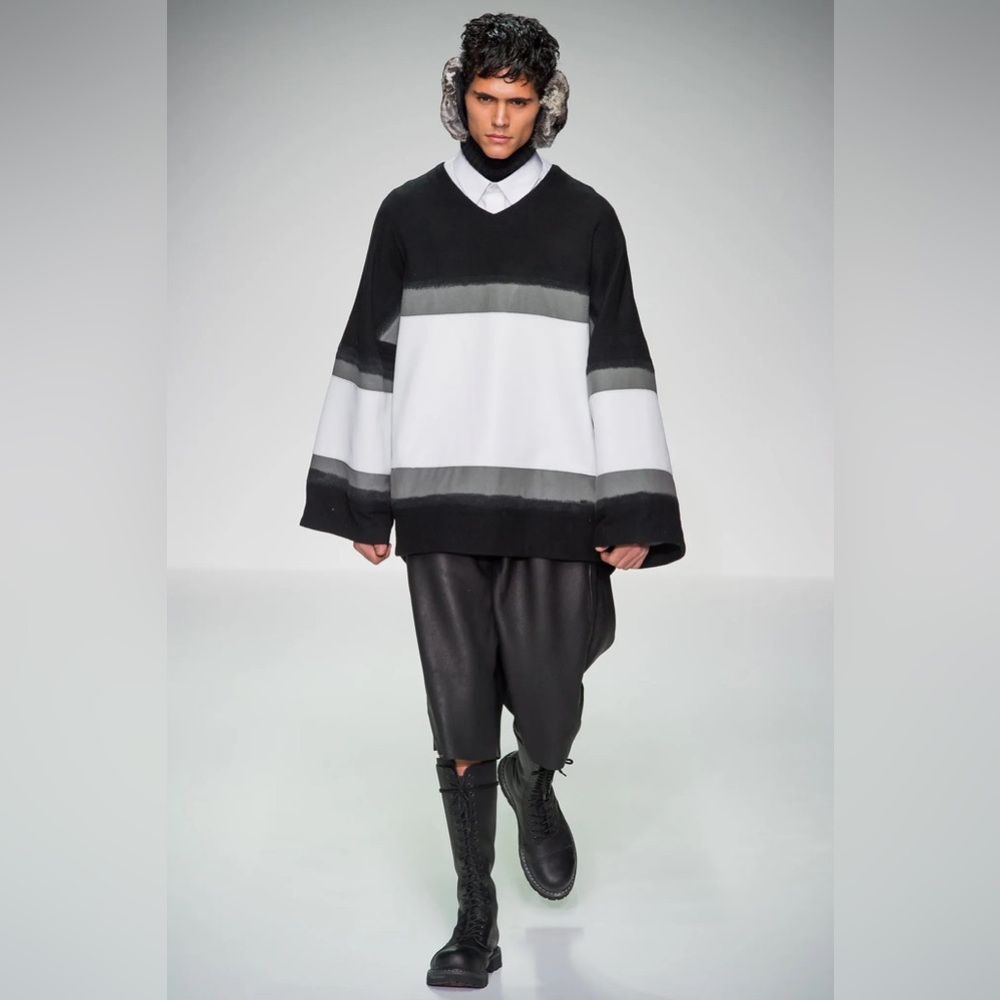 Shaun Samson A/W 2013 Runway Gray Wool Leather Hockey Jersey Pullover Top Jacket